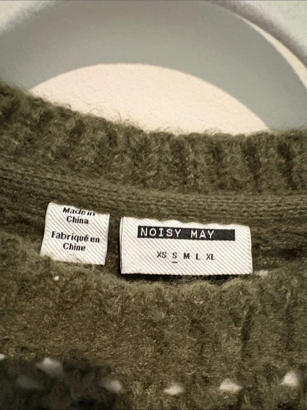 Noisy May Olive Open-Weave Crewneck Sweater